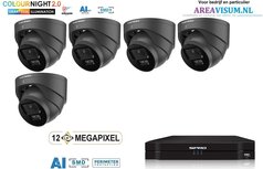 NVR 1TB met 5 x 4MP camera COLOUR NIGHT 2.0 met microfoon. zw
