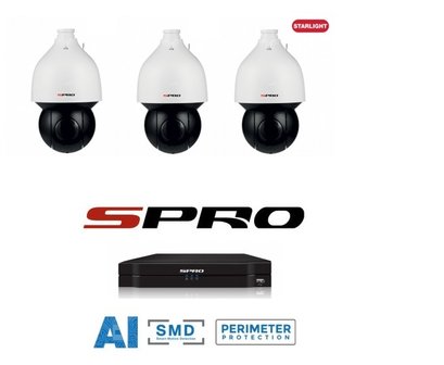 S-PRO camerasysteem met 3 Gemotoriseerde camera met 150M nachtzicht (PTZ)