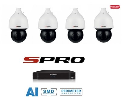 S-PRO camerasysteem met 4 Gemotoriseerde camera met 150M nachtzicht (PTZ)
