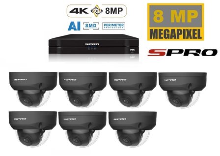 S-PRO camerasysteem met 7 X 8 MP dome camera