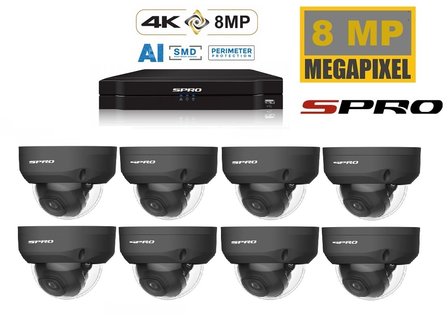 S-PRO camerasysteem met 8 X 8 MP dome camera