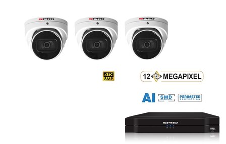 SPRO NVR 1TB met 3 x 8MP camera met microfoon.