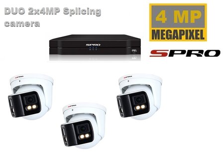 SPRO NVR 3TB met 3 dubbele 4MP full color camera met audio.