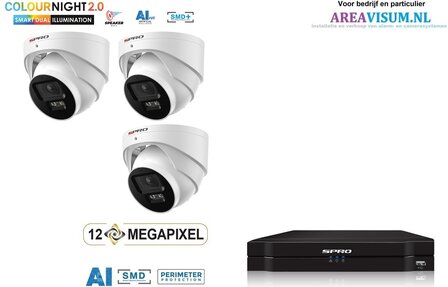 NVR 1TB met 3 x 4MP camera COLOUR NIGHT 2.0 met microfoon.