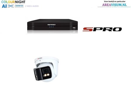 SPRO NVR 2TB met 1 dubbele 4MP full color camera met audio.