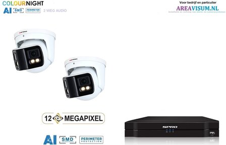 SPRO NVR 2TB met 2 dubbele 4MP full color camera met audio.