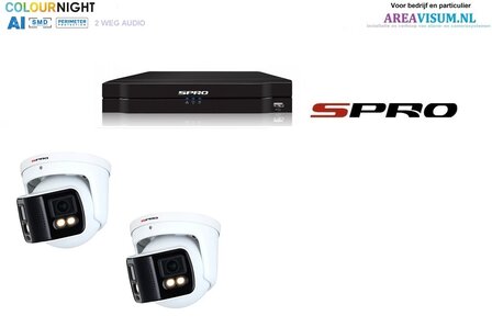 SPRO NVR 2TB met 2 dubbele 4MP full color camera met audio.