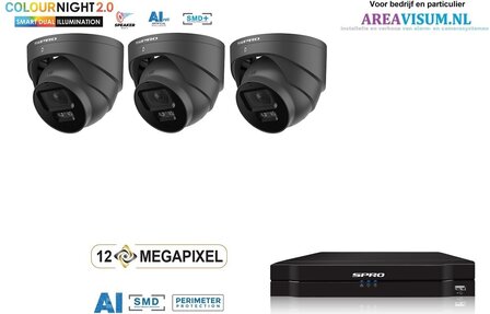 NVR 1TB met 3 x 4MP camera COLOUR NIGHT 2.0 met microfoon. zw