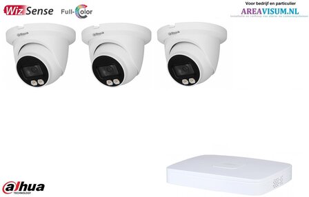 Dahua 8ch. NVR met 3 x 4MP Lite AI Full-color Warm wit licht LED Eyeball