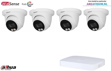 Dahua 8ch. NVR met 4 x 4MP Lite AI Full-color Warm wit licht LED Eyeball