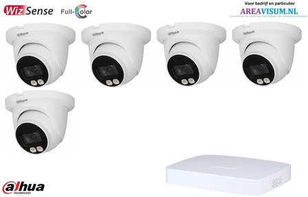 Dahua 8ch. NVR met 5 x 4MP Lite AI Full-color Warm wit licht LED Eyeball