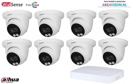 Dahua 8ch. NVR met 8 x 4MP Lite AI Full-color Warm wit licht LED Eyeball