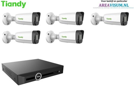 Tiandy NVR met 5 x 4MP Colornight bullet camera met microfoon