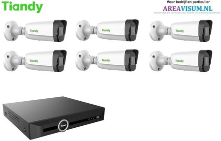 Tiandy NVR met 6 x 4MP Colornight bullet camera met microfoon