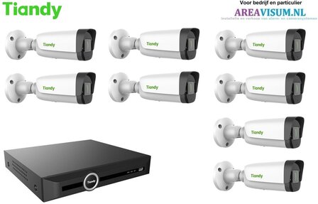 Tiandy NVR met 8 x 4MP Colornight bullet camera met microfoon