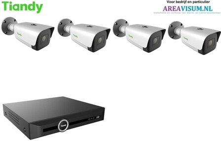 Tiandy NVR met 4 x 8MP 80M starlight bullet camera met 2-weg audio