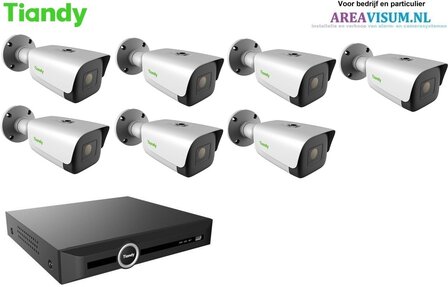 Tiandy NVR met 7 x 8MP 80M starlight bullet camera met 2-weg audio