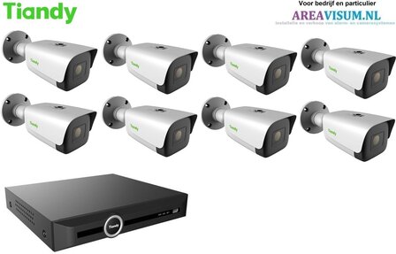 Tiandy NVR met 8 x 8MP 80M starlight bullet camera met 2-weg audio