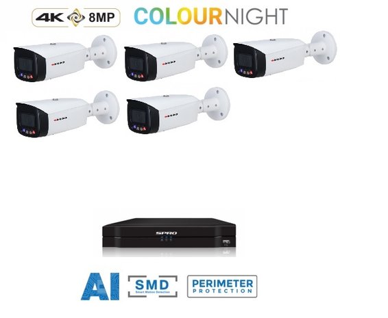 SPRO camera 8MP x 5 - kit met kleur-nachtzicht en audio
