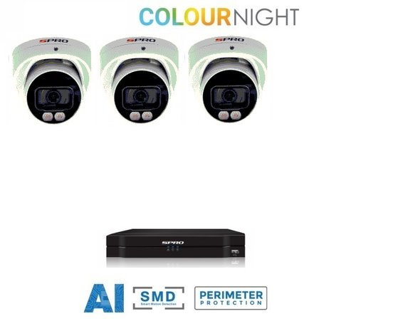 4 ch. recorder met SPRO 3x4MP IP-turret kleur nachtzicht camera