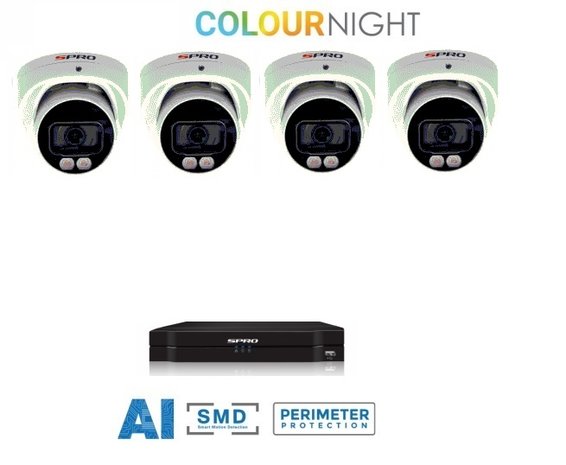 4 ch. recorder met SPRO 4x4MP IP-turret kleur nachtzicht camera