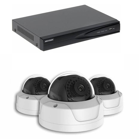 Basic series Camerabewaking set met 3 x 4MP HD Dome camera – bekabeld 