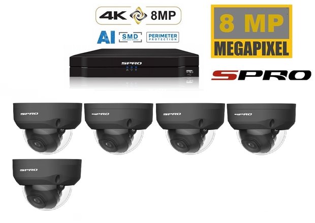 S-PRO camerasysteem met 5 X 8 MP dome camera