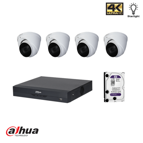 Dahua HDCVI kit 4 kanalen DVR incl 1 TB HDD en 4 pignose camera's 2MP met IR