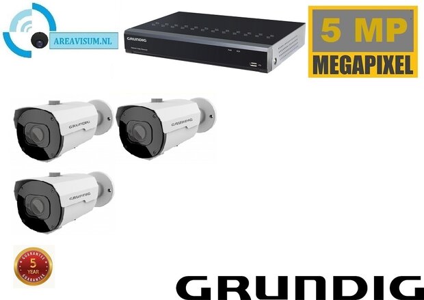 NVR met Grundig 3 x 5MP bullet camera met ingebouwde microfoon