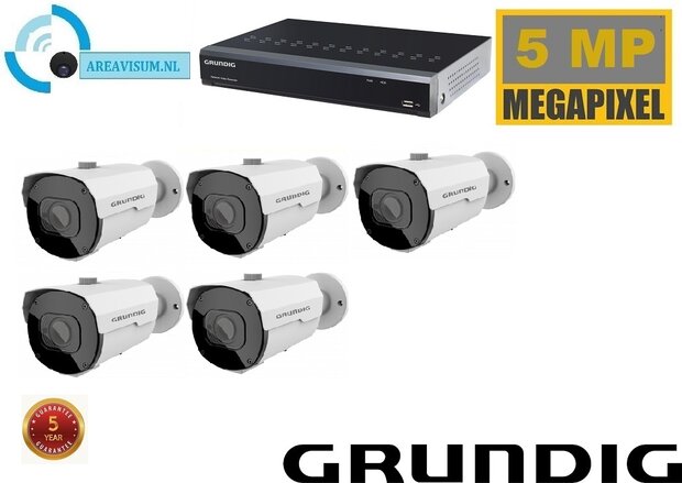 NVR met Grundig 5 x 5MP bullet camera met ingebouwde microfoon