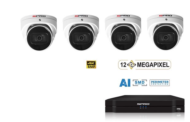 SPRO NVR 1TB met 4 x 8MP camera met microfoon.