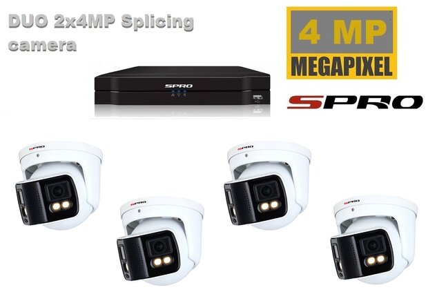 SPRO NVR 3TB met 4 dubbele 4MP full color camera met audio.