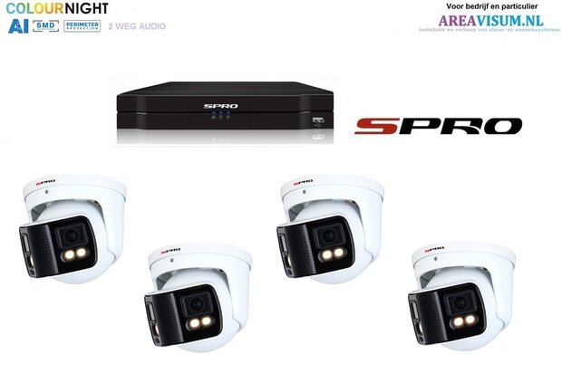 SPRO NVR 3TB met 4 dubbele 4MP full color camera met audio.