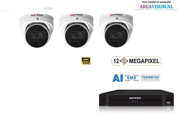 SPRO NVR 1TB met 3 x 8MP camera met microfoon.