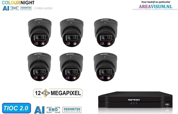 SPRO turret camera 6 x 8MP - kit met kleur-nachtzicht en audio TIOC 2.0 grijs