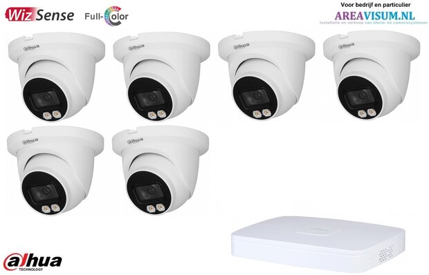 Dahua 8ch. NVR met 6 x 4MP Lite AI Full-color Warm wit licht LED Eyeball