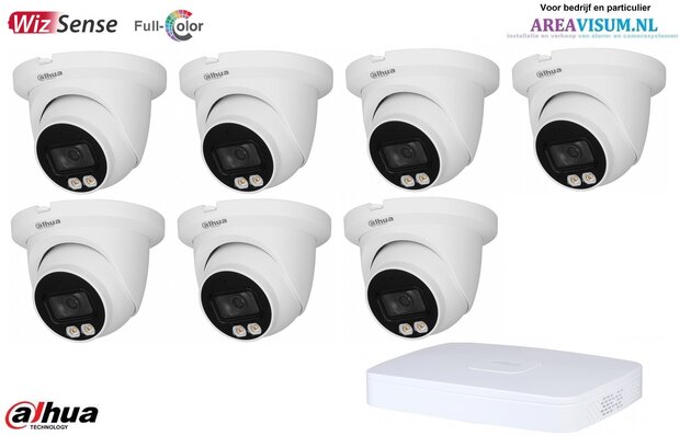 Dahua 8ch. NVR met 7 x 4MP Lite AI Full-color Warm wit licht LED Eyeball