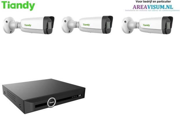 Tiandy NVR met 3 x 4MP Colornight bullet camera met microfoon