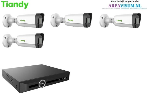 Tiandy NVR met 4 x 4MP Colornight bullet camera met microfoon