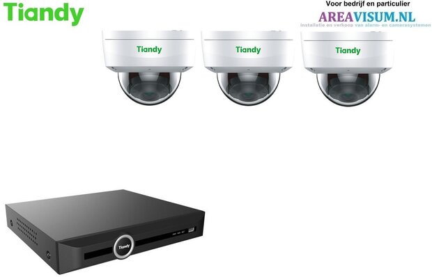 Tiandy NVR met 3 x 5MP dome camera  met microfoon