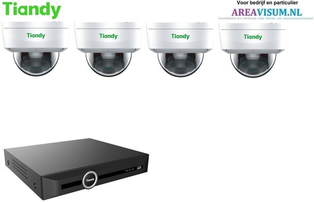 Tiandy NVR met 4 x 5MP dome camera  met microfoon