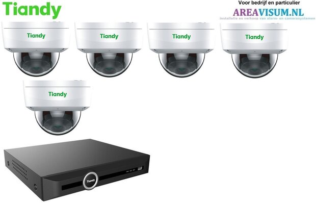 Tiandy NVR met 5 x 5MP dome camera  met microfoon