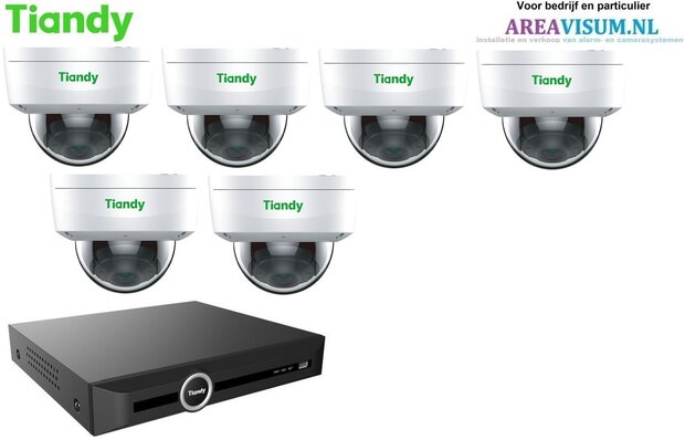 Tiandy NVR met 6 x 5MP dome camera  met microfoon