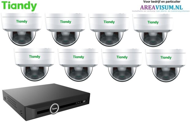 Tiandy NVR met 8 x 5MP dome camera  met microfoon