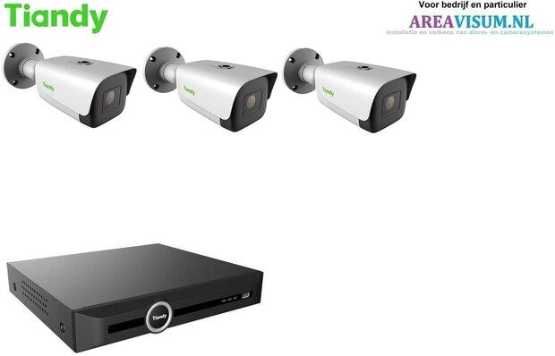 Tiandy NVR met 3 x 8MP 80M starlight bullet camera met 2-weg audio