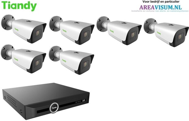 Tiandy NVR met 6 x 8MP 80M starlight bullet camera met 2-weg audio